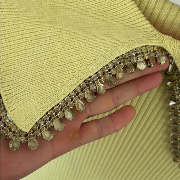 Zara Light Yellow Knit Top with Embellished Neckline - Picture 2 of 3